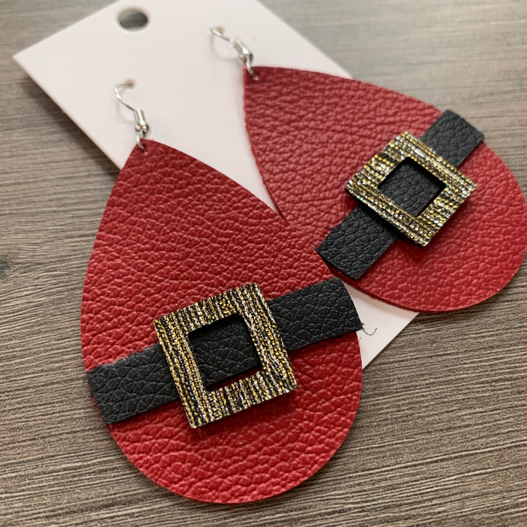 Christmas Santa Teardrop Leather Earrings