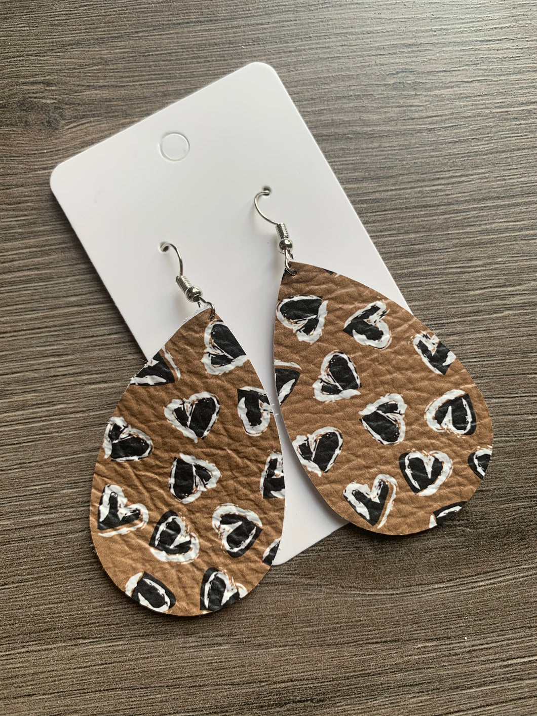 Heart Leopard Teardrop Leather Earrings