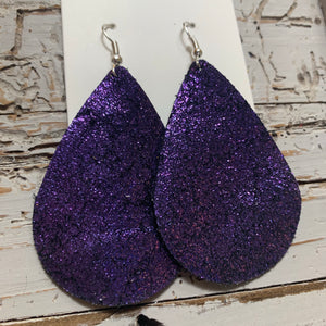 Purple Shimmer Teardrop Leather Earrings
