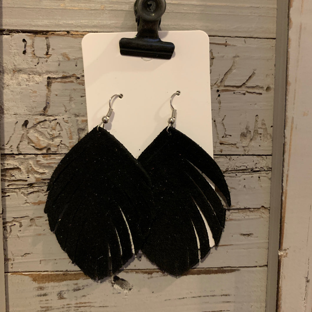 Black Suede Fringe Leather Earrings