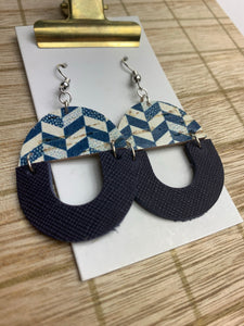 Navy Small Leather and Cork Earrings