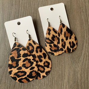 Animal Print Large and Classic Teardrop Leather Earrings