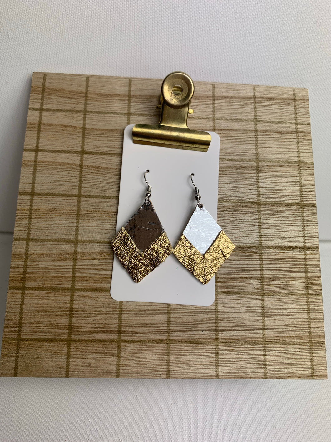 Small Silver and Gold Fringe Leather Earrings