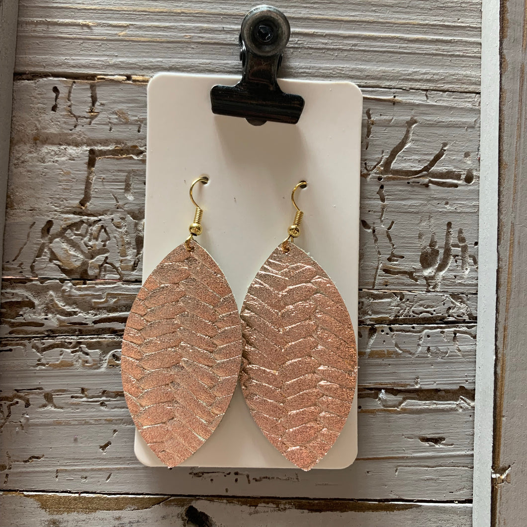 Rose Gold Leaf Leather Earrings