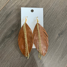 Brown Skinny Feather Chain Leather Earrings