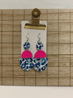 Pink and Blue Leopard Drop Leather Earrings