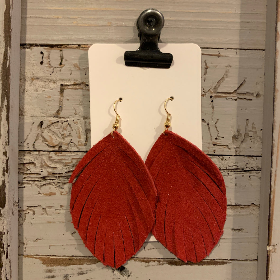 Red Suede Fringe Leather Earrings