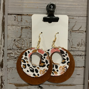 Floral Animal Print Double Circle Leather Earrings