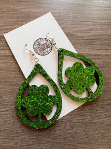 St Patrick’s Day Glitter Shamrock Earrings