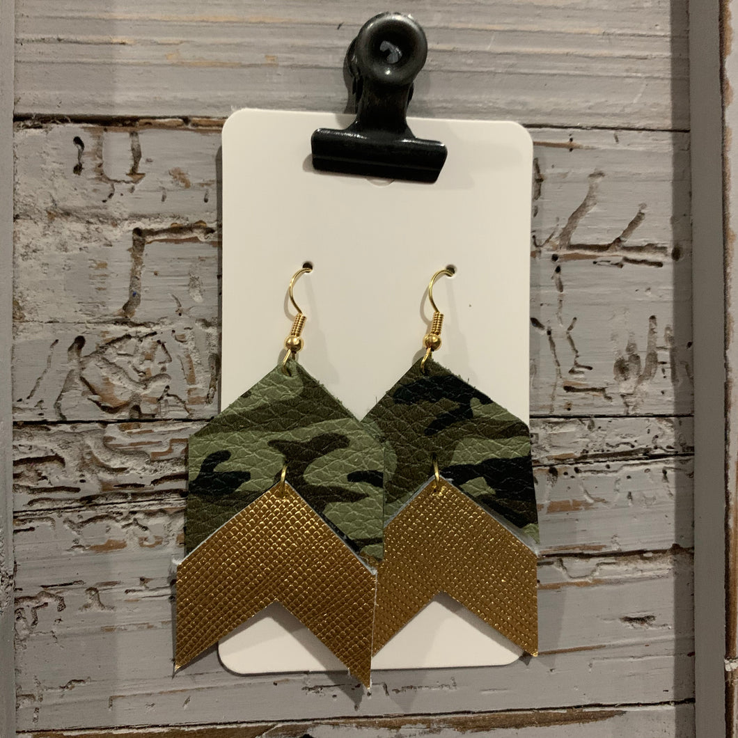 Camo and Gold Chevron Leather Earrings