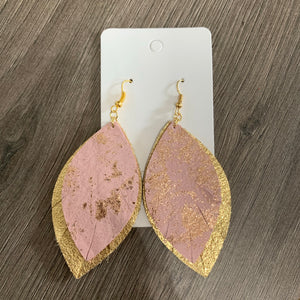 Pink and Gold Wide Fringe Leather Earrings