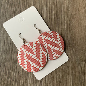Red Chevron Circle Leather Earrings