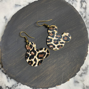 Animal Print Mouse Ear Silhouette Leather Earrings