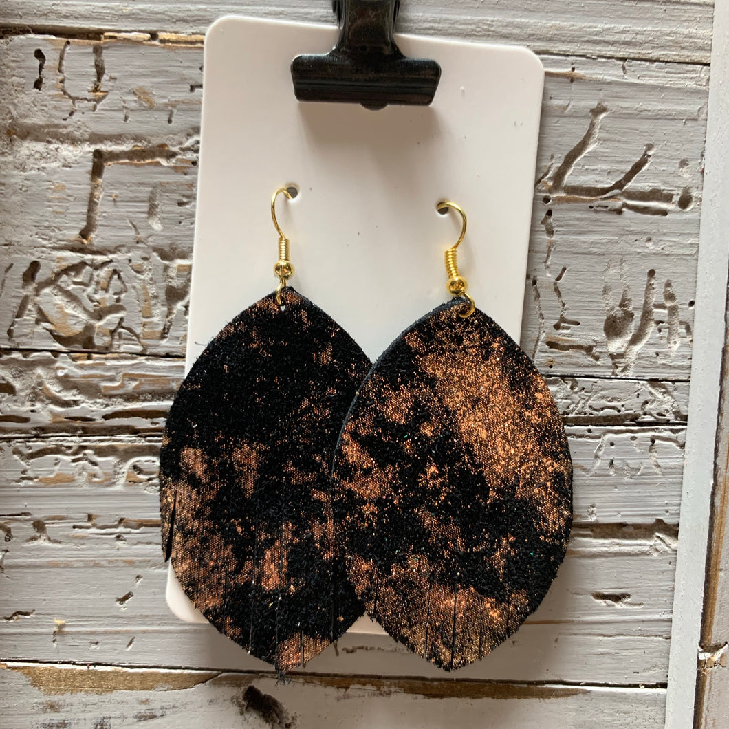 Black and Copper Fringe Leather Earrings