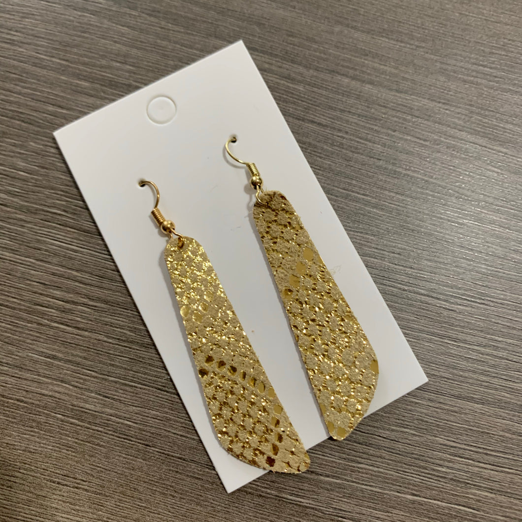 Gold Snake Shimmer Oblong Leather Earrings