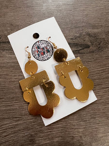 Gold Scalloped Drop Leather Earrings
