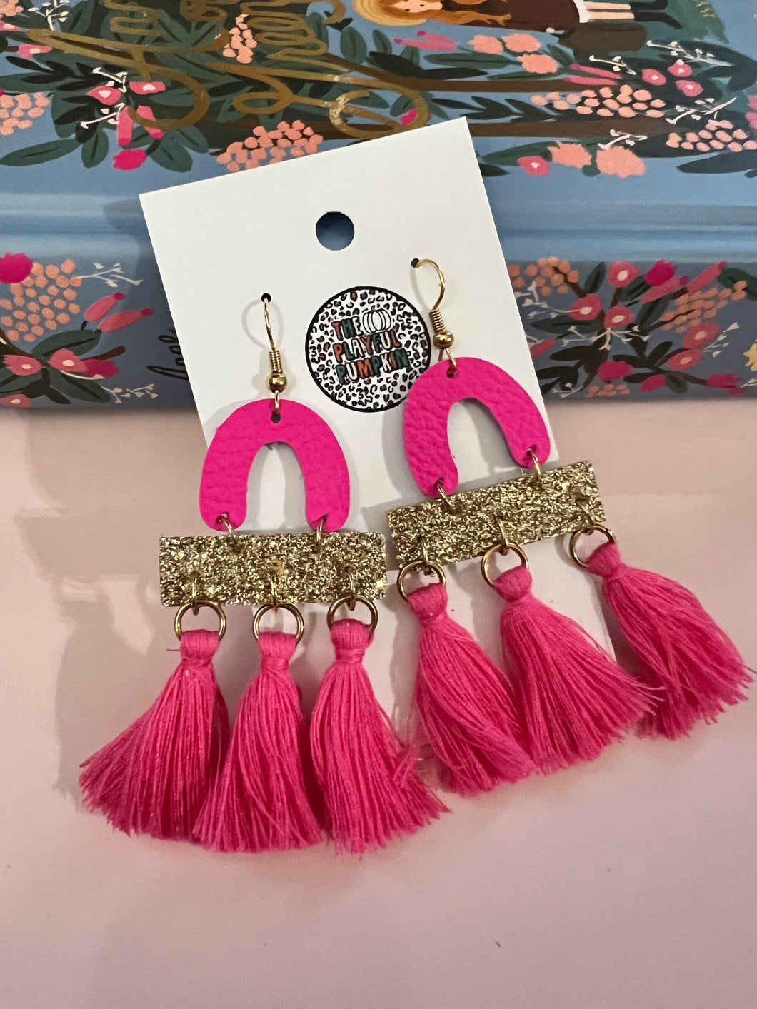 Lilly Pink Bar Tassel Earrings