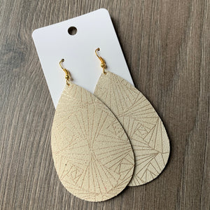 Cream and Gold Large and Classic Teardrop Leather Earrings