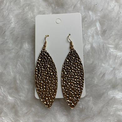 Gold Textured Skinny Leaf Leather Earrings