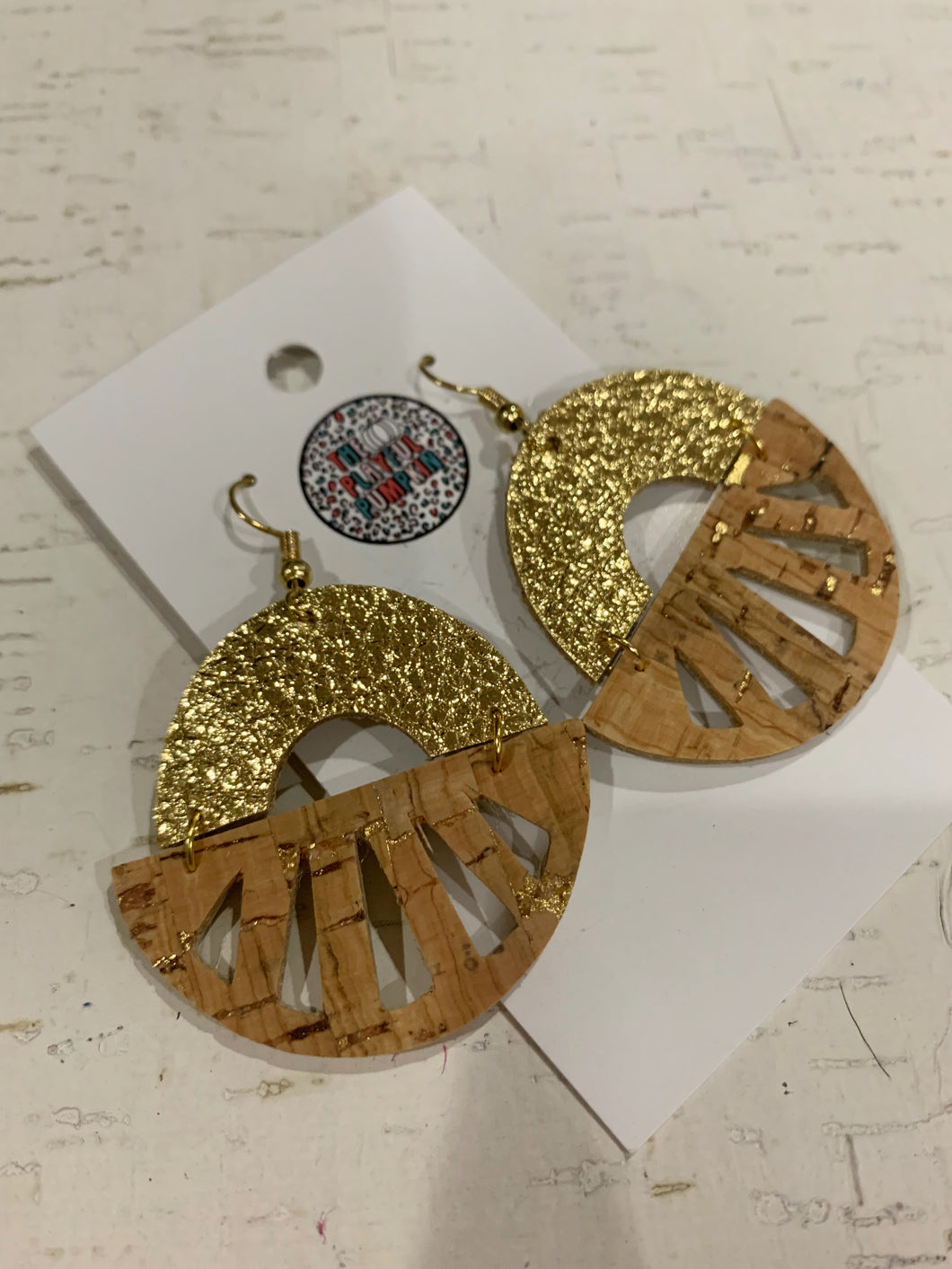 Gold Cork Circle Earrings