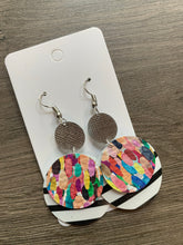 Confetti and Stripes Circle Drop Leather Earrings