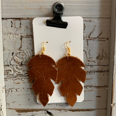Brown Jungle Leaf Leather Earrings