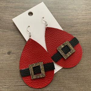 Christmas Santa Teardrop Leather Earrings