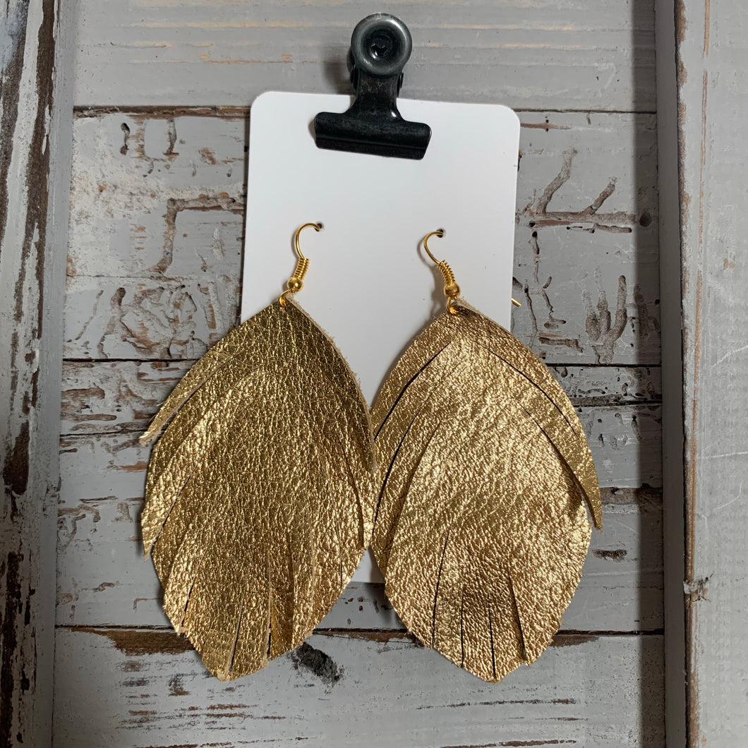 Bright Gold Fringe Leather Earrings
