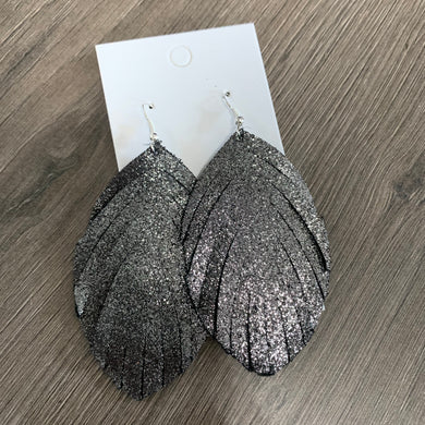 Large Silver and Black Fringe Leather Earrings
