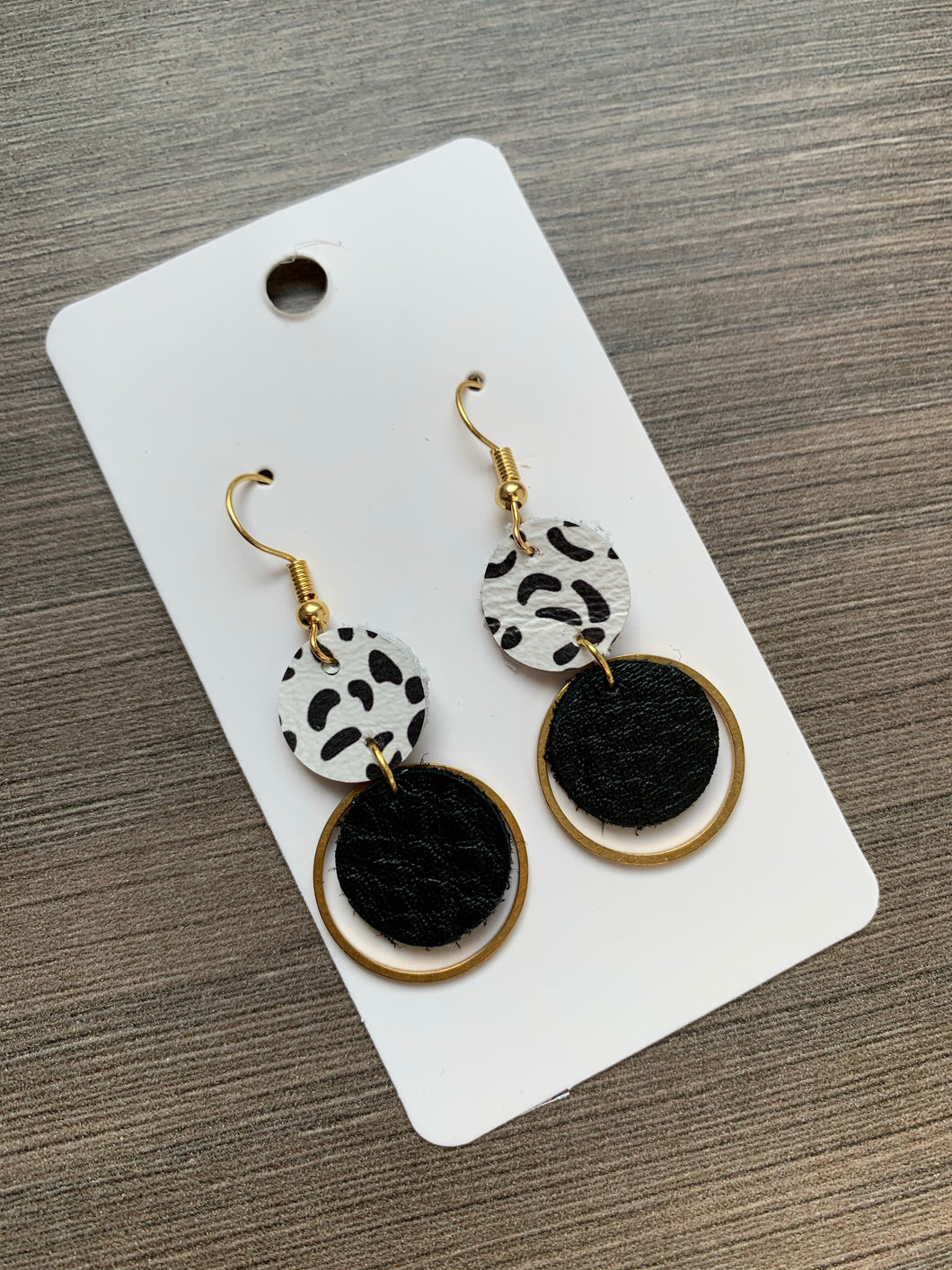 Black and Gold Small Circle Drop Earrings