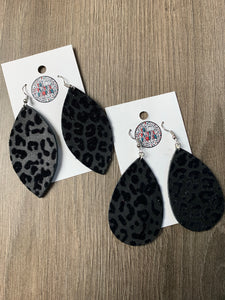Velvet Black on Black Leopard Leather Earrings