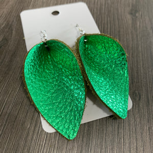 Green Petal Leather Earrings