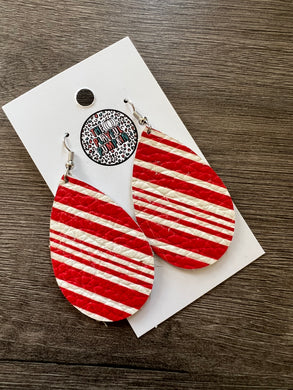 Small Candy Cane Teardrop Leather Earrings
