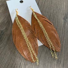 Brown Skinny Feather Chain Leather Earrings