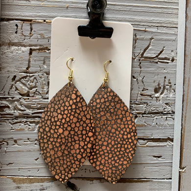 Brown and Copper Metallic Leaf Leather Earrings