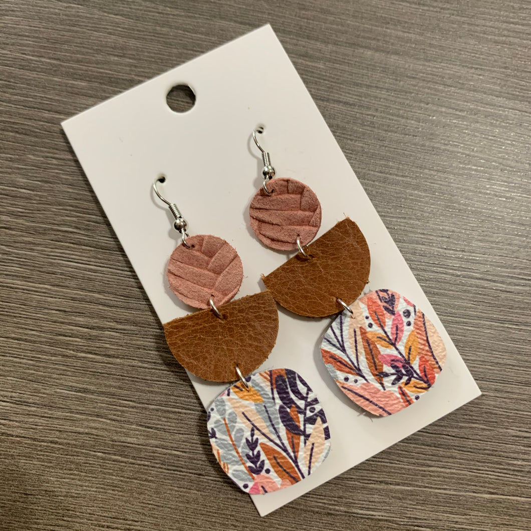 Fall Floral Drop Leather Earrings