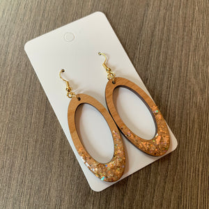 Wood Oval Sparkle Earrings