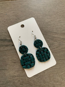 Small Teal Woven Drop Leather Earrings