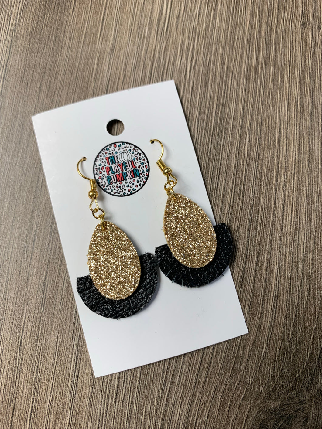 Small Black and Gold Leather Earrings