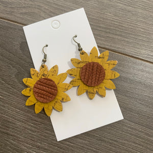 Sunflower Cork Leather Earrings
