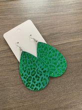 Green Leopard Teardrop Fringe Leather Earrings