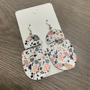 Pink and Gray Granite Drop Leather Earrings