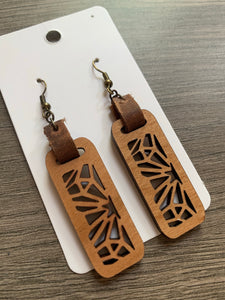 Wood and Leather Small Bar Earrings