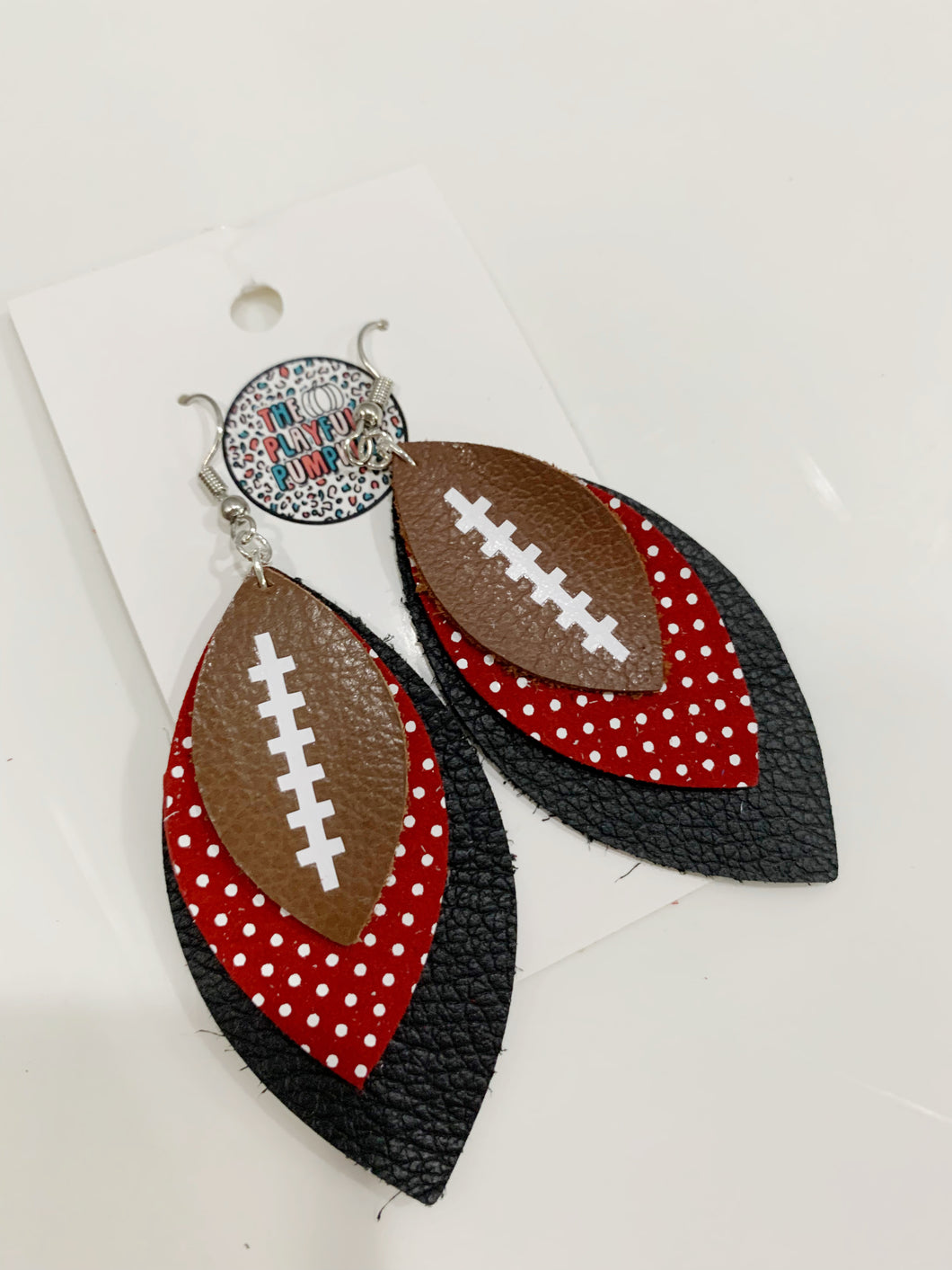 Red and Black Triple Football Earrings