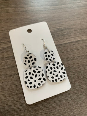 Black and White Small Drop Leather Earrings