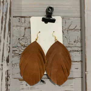 Brown Leather Fringe Leather Earrings