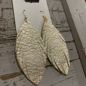 Light Gold Feather Leather Earrings