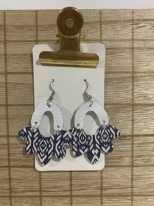 White and Navy Drop Leather Earrings