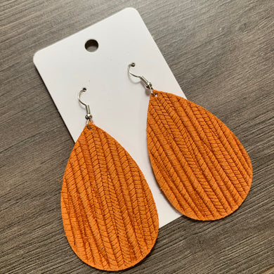 Orange Textured Teardrop Leather Earrings