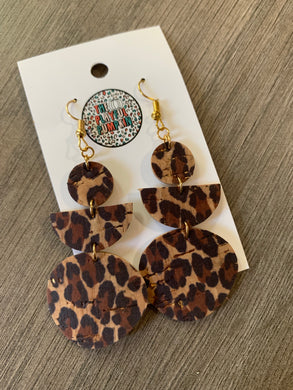 Animal Print Cork Leather Drop Earrings